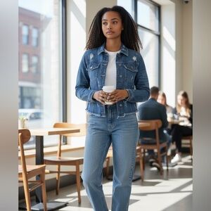 Women’s Hidden Jeans Distressed Denim Jacket – Size Small